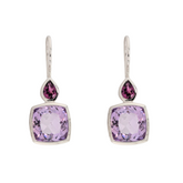 Sterling Silver Bezel Set Amethyst & Garnet Gemstone Earrings